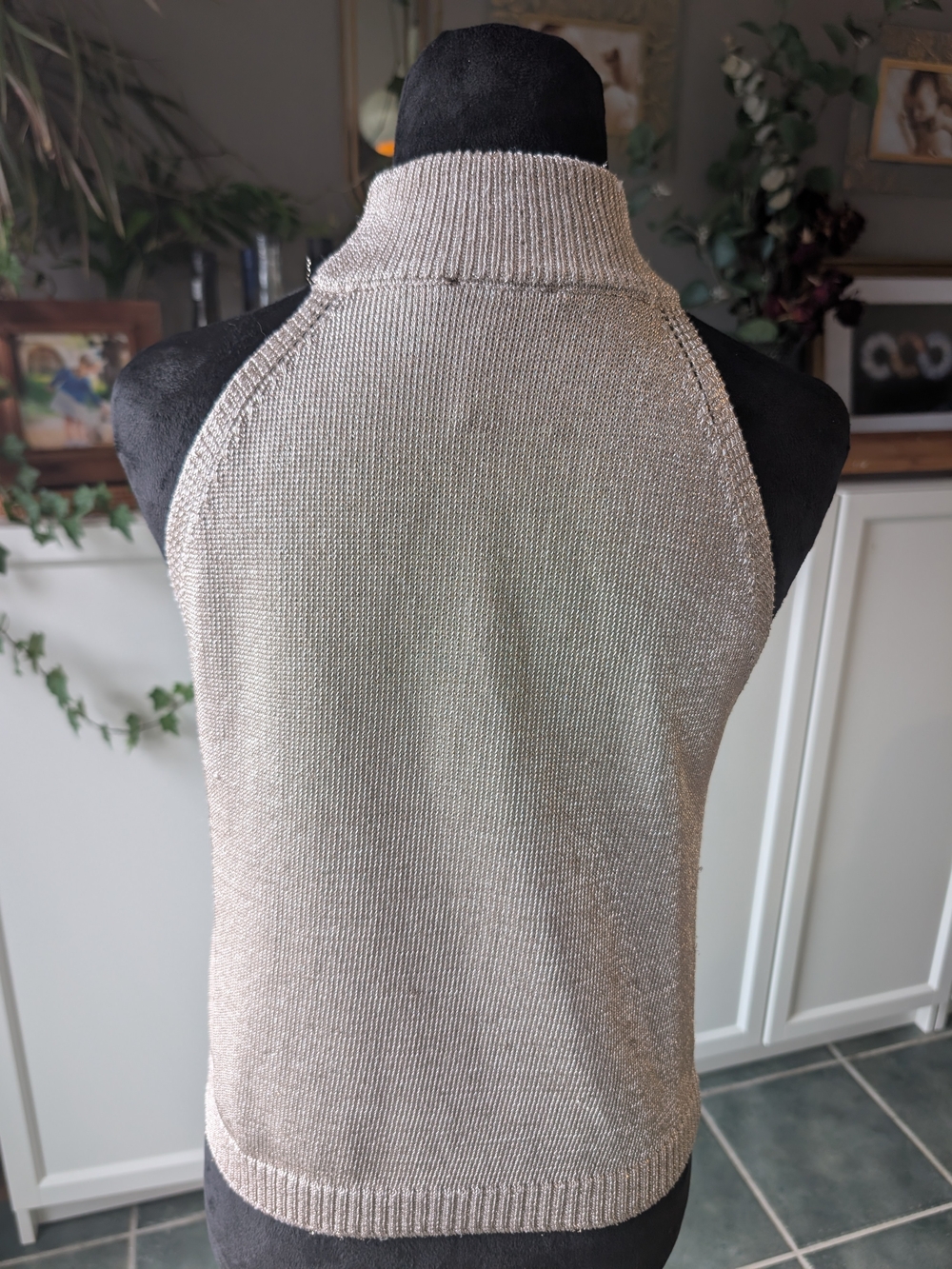 Metallic Sleeveless Mock Neck Tank - Champagne Gold - Picture 2 of 5
